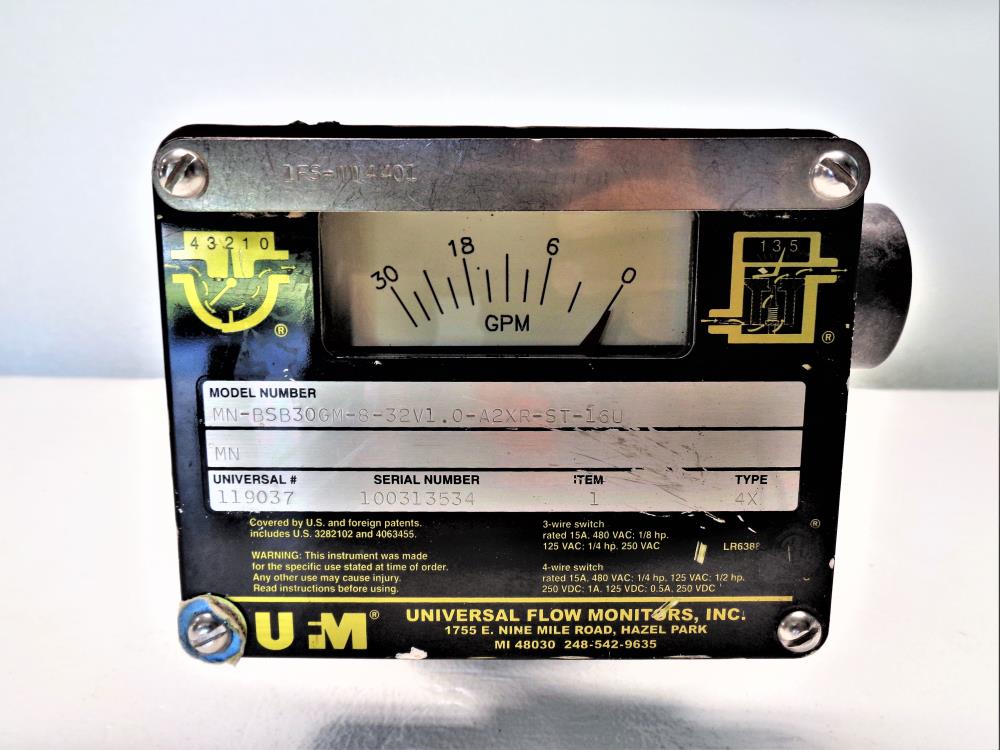 UFM 1" NPT Valve w/ 0-30GPM Flow Monitor MN-BSB30GM-8-32V1.0-A2XR-ST-16U